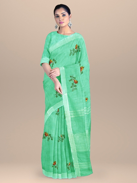 

BharatSthali Sea Green & Red Zari Silk Cotton Mangalagiri Saree