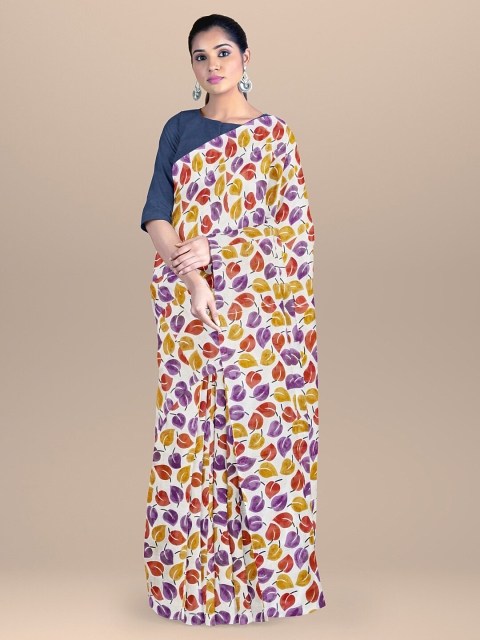 

BharatSthali White & Red Ethnic Motifs Printed Pure Cotton Block Print Saree