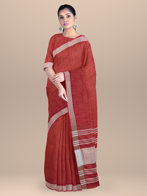 

BharatSthali Red & Grey Zari Pure Cotton Maheshwari Saree