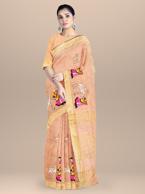 

BharatSthali Peach & Yellow Woven Design Silk Cotton Mangalagiri Saree