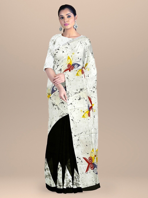 

BharatSthali Off White & Black Ethnic Motifs Pure Cotton Block Print Saree