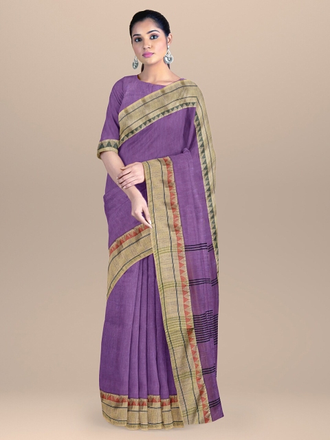 

BharatSthali Purple & Green Silk Cotton Maheshwari Saree