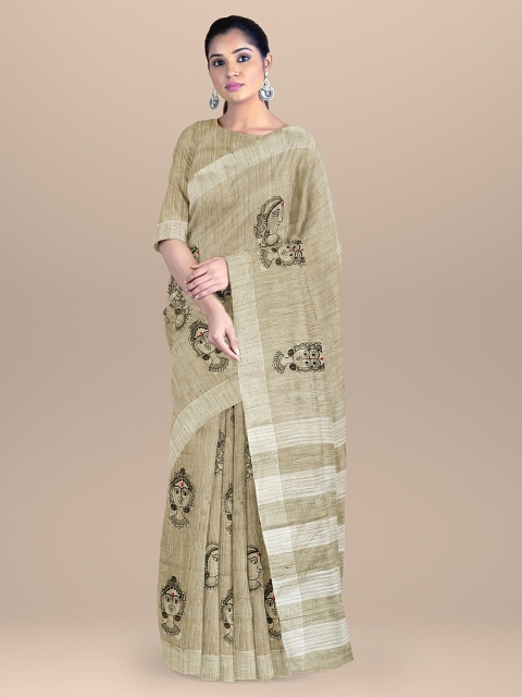 

BharatSthali Beige & Black Ethnic Motifs Silk Cotton Maheshwari Saree