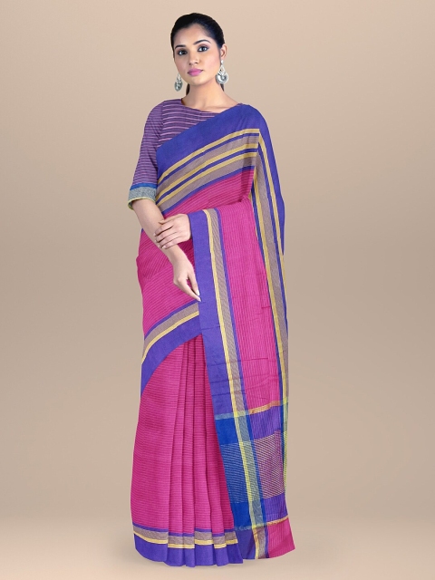 

BharatSthali Magenta & Blue Silk Cotton Kota Saree