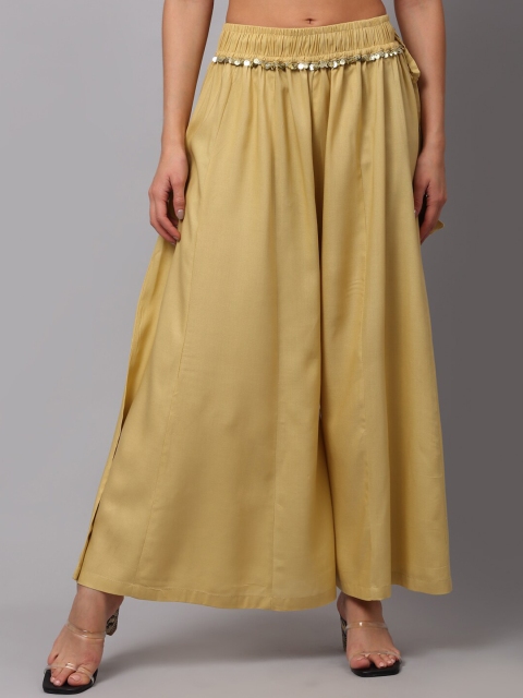

NEUDIS Women Beige Flared Ethnic Palazzos