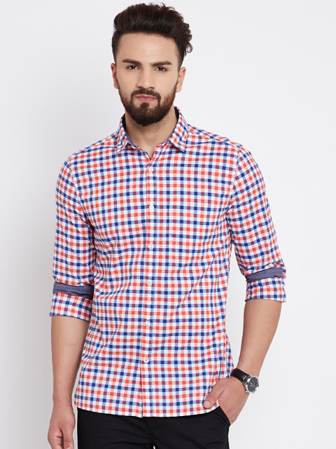 

Scullers Sport Men White & Blue Slim Fit Checked Casual Shirt