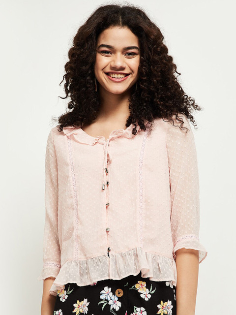

max Peach-Coloured Tie-Up Neck Regular Top