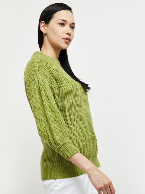

max Women Green Cable Knit Pullover