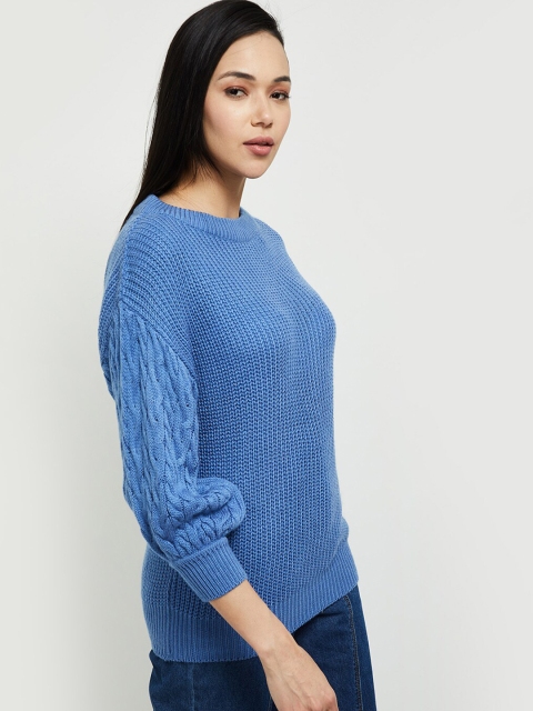 

max Women Blue Cable Knit Acrylic Pullover