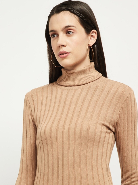 

max Women Beige Ribbed Pullover