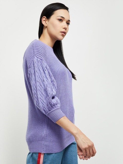 

max Women Purple Ribbed Acrylic Pullover