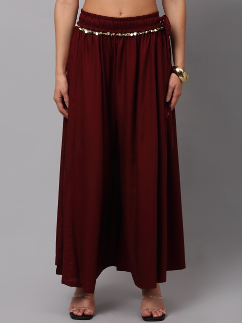 

NEUDIS Women Maroon Flared Ethnic Palazzos