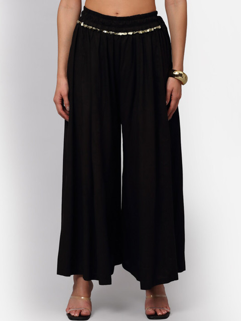 

NEUDIS Women Black Flared Ethnic Palazzos