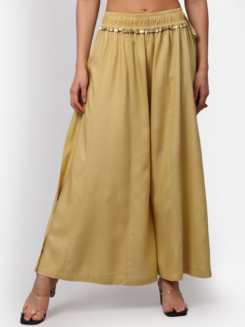 

NEUDIS Women Beige Flared Ethnic Embellished Palazzos