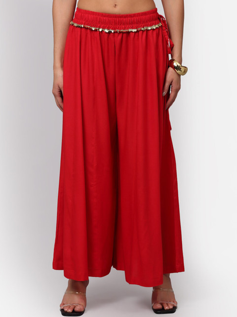 

NEUDIS Women Red Flared Ethnic Palazzos