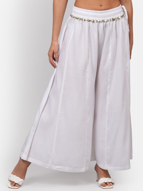 

NEUDIS Women White & Silver-Toned Solid Flared Palazzos
