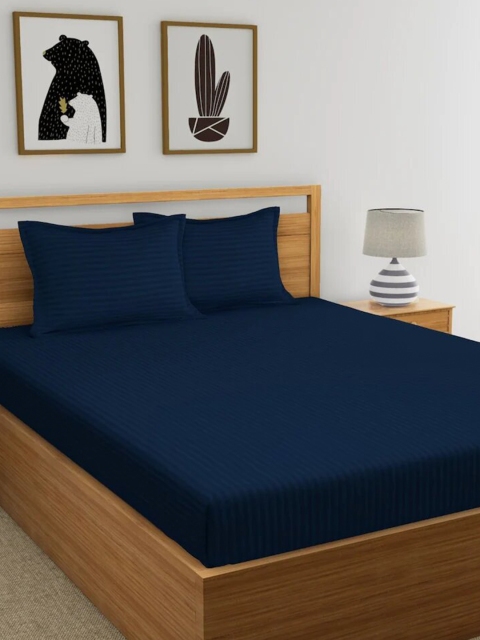 

Molly & Michel Navy Blue Striped 220 TC Queen Bedsheet with 2 Pillow Covers
