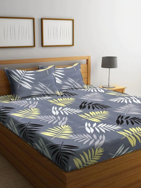 

Molly & Michel Grey & Yellow Floral 144 TC Queen Bedsheet with 2 Pillow Covers