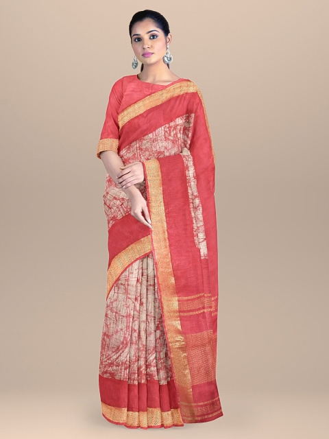 

BharatSthali Pink & White Batik Zari Pure Cotton Narayan Peth Saree