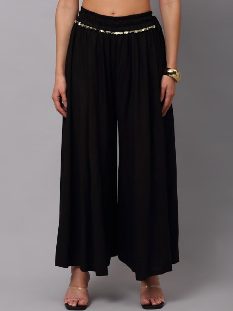 

NEUDIS Women Black Flared Ethnic Palazzos