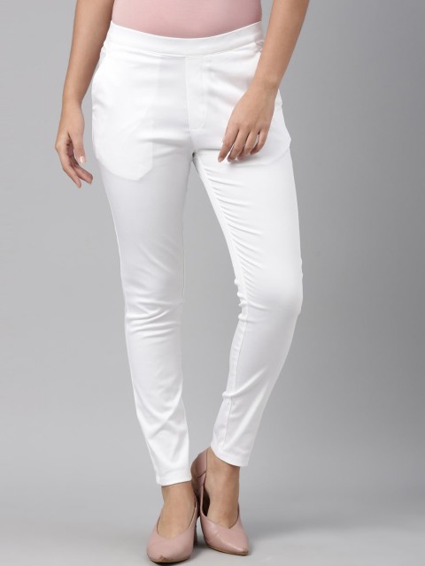 

Go Colors Women White Slim Fit Trousers