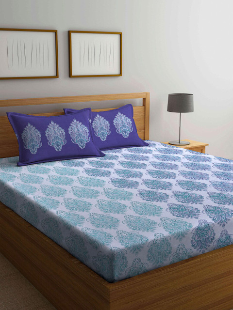 

BOMBAY DYEING Blue & White 110 TC Queen Bedsheet with 2 Pillow Covers