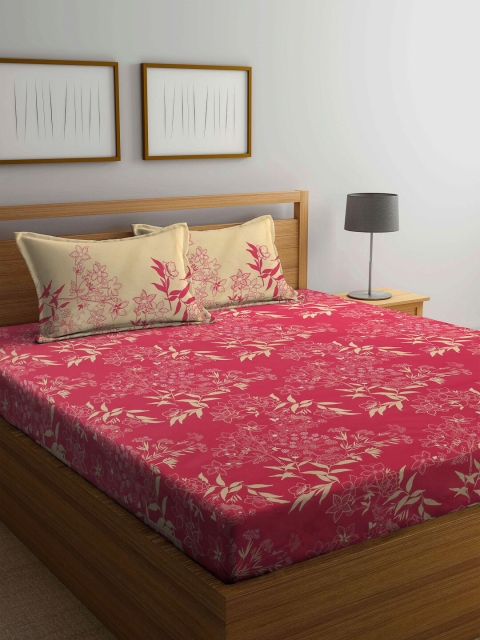

BOMBAY DYEING Red & Cream-Coloured Floral 144 TC Queen Bedsheet with 2 Pillow Covers