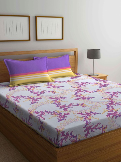 

BOMBAY DYEING Purple & White Ethnic Motifs 144 TC Queen Bedsheet with 2 Pillow Covers