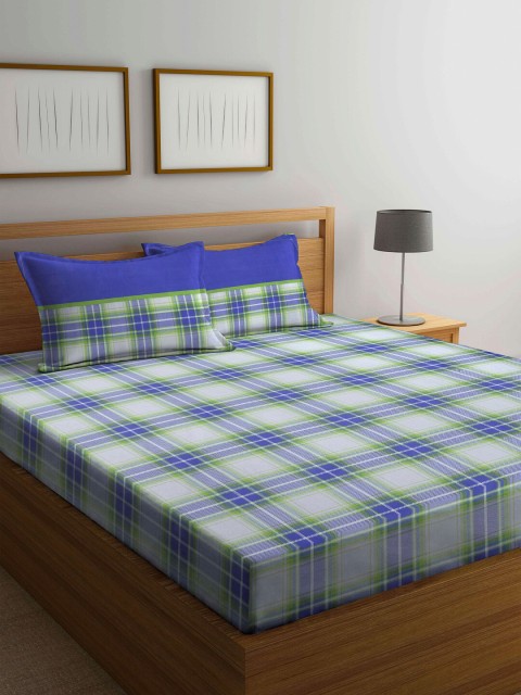 

BOMBAY DYEING Blue & Green Geometric 144 TC Queen Bedsheet with 2 Pillow Covers