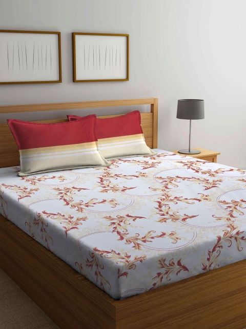 

BOMBAY DYEING White & Brown Floral 144 TC Queen Bedsheet with 2 Pillow Covers