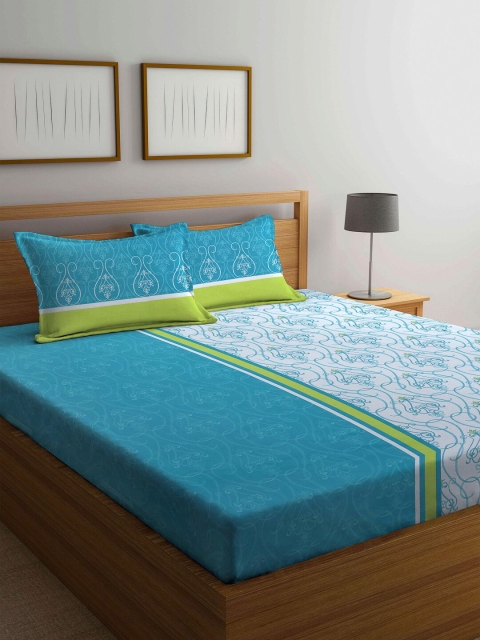 

BOMBAY DYEING Green & Teal Printed 144 TC Queen Bedsheet with 2 Pillow Covers