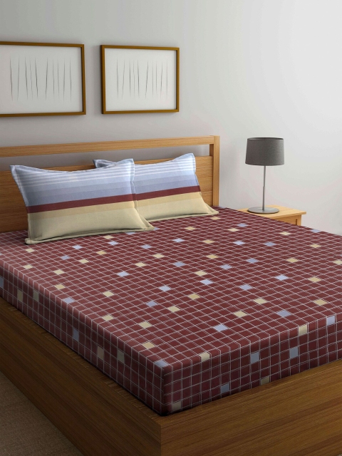

BOMBAY DYEING Brown & White Geometric 144 TC Queen Bedsheet with 2 Pillow Covers