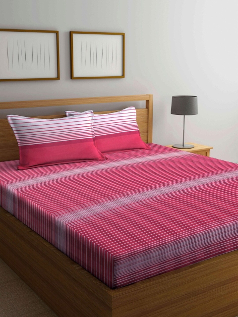 

BOMBAY DYEING Magenta & White Striped 110 TC Queen Bedsheet with 2 Pillow Covers