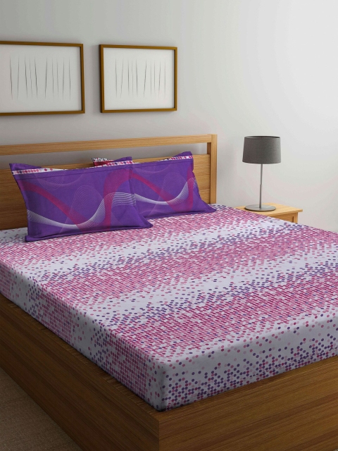 

BOMBAY DYEING Purple & Pink 144 TC Cotton Queen Bedsheet with 2 Pillow Covers