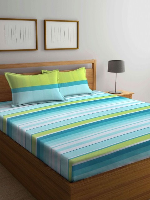 

BOMBAY DYEING Green & Yellow 144 TC Queen Bedsheet with 2 Pillow Covers