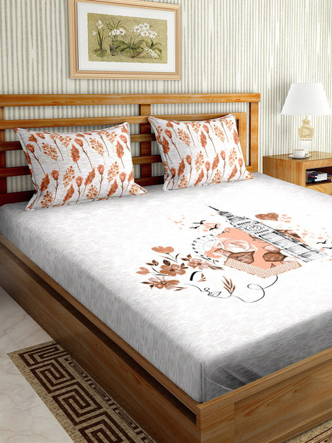 

BELLA CASA Brown & Grey Graphic 150 TC Cotton King Bedsheet with 2 Pillow Covers
