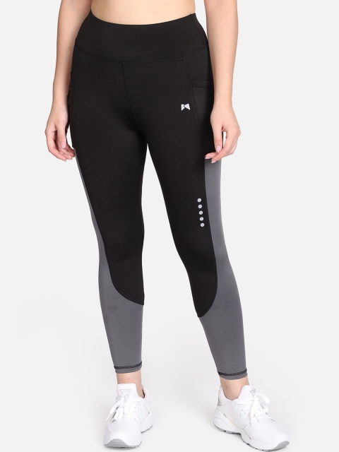 

MUSCLE TORQUE Women Black & Grey Colourblocked Tights