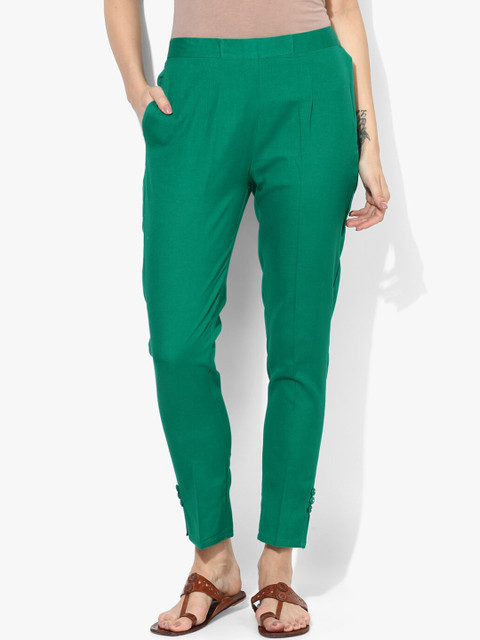 

Varkha Fashion Women Green Chambray Peg Trousers