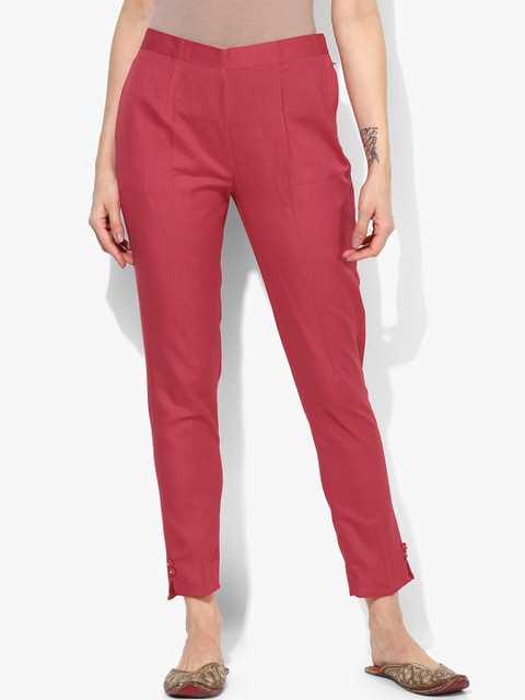 

Varkha Fashion Women Maroon Chambray Pleated Cigerette Trousers