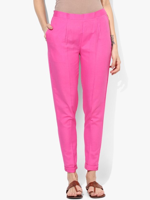 

Varkha Fashion Women Pink Slim Fit Chambray Pleated Trousers