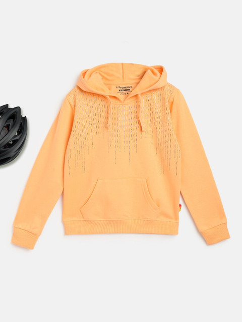

Lil Tomatoes Girls Peach-Coloured Embellished Hooded Cotton Sweatshirt