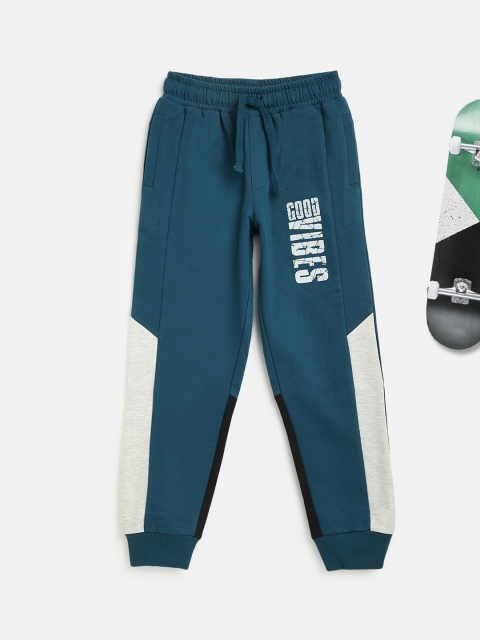 

Lil Tomatoes Boys Teal Blue & Grey Colourblocked Pure Cotton Joggers