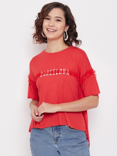 

CAMLA Red Printed Extended Sleeves Crop Top