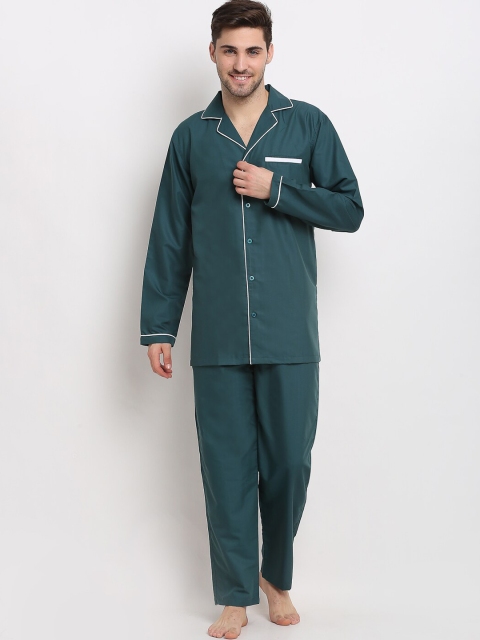 

JAINISH Men Teal & White Night suit