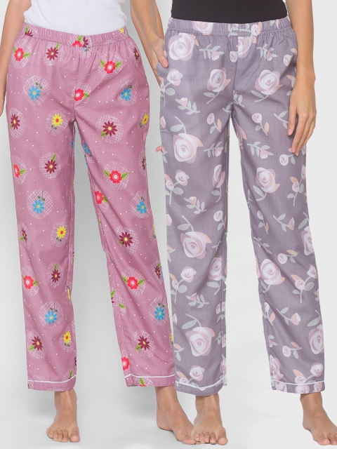

FashionRack Women Pack of 2 Brown & Purple Printed Cotton Pyjamas