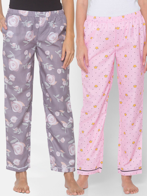 

FashionRack Women Pack of 2 Brown & Pink Printed Lounge Pants