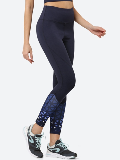 

FITLEASURE Women Navy Blue High Waist Diamond Coord Training & Gym Tights