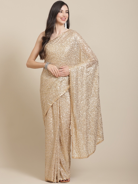 

Readiprint Fashions Gold-Toned Sequinned Pure Georgette Heavy Work Saree