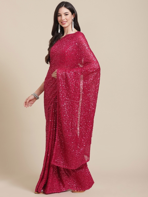 

Readiprint Fashions Magenta Sequinned Pure Georgette Heavy Work Saree