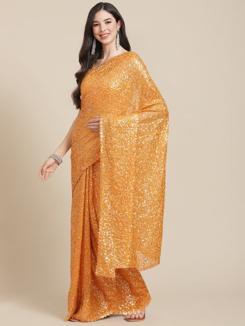 

Readiprint Fashions Yellow Sequinned Pure Georgette Heavy Work Saree